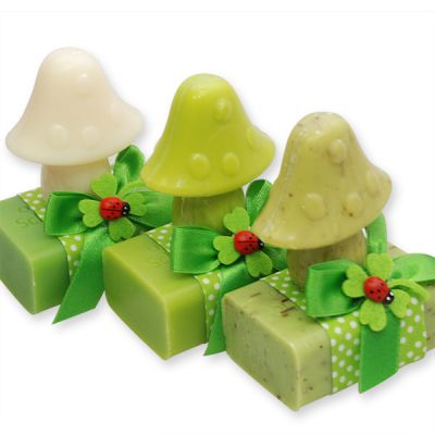 Sheep milk soap 100g decorated with a soap mushroom 50g, Apple/pear/verbena 