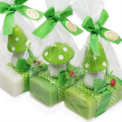 Sheep milk soap 100g decorated with a mushroom in a cellophane, Classic/apple/pear 