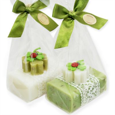 Sheep milk soap 100g decorated with a soap cloverleaf 14g in a cellophane, Classic/verbena 