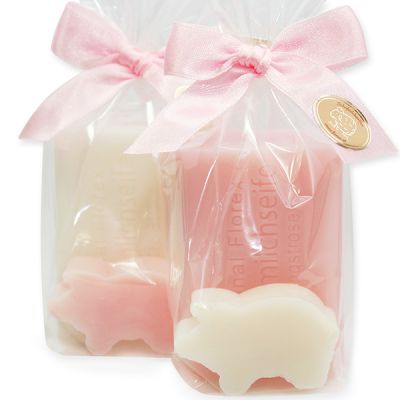 Sheep milk soap 100g decorated with a pig soap15g in a cellophane, Classic/peony 