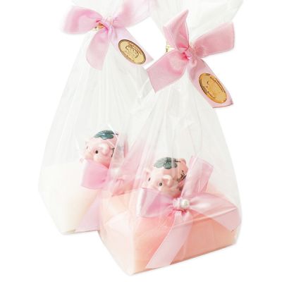 Sheep milk soap 100g decorated with a pig in a cellophane, Classic/peony 