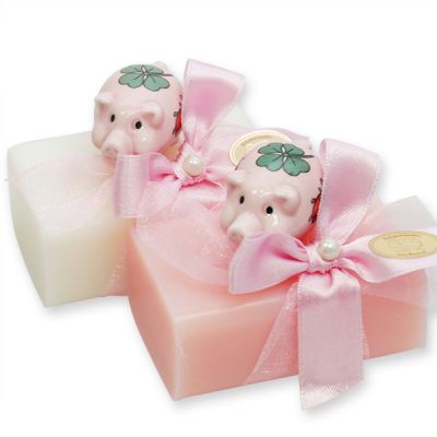 Sheep milk soap 100g decorated with a pig, Classic/peony 