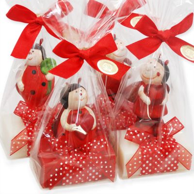 Sheep milk soap 150g decorated with a ladybug in a cellophane, Classic/pomegranate 