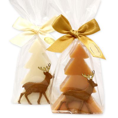 Schafmilchseife Tannenbaum 75g, dekoriert mit Filzhirsch in Cello, Classic/Quitte 