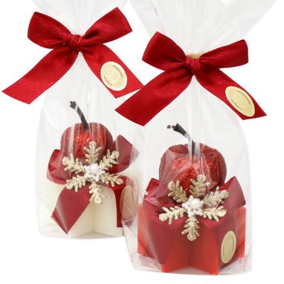Sheep milk soap star 40g decorated with an apple in a cellophane, Classic/Pomegranate 