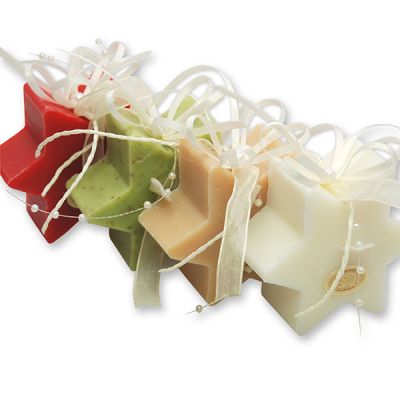 Sheep milk soap star 80g hanging, decorated with a pearl ribbon, sorted 
