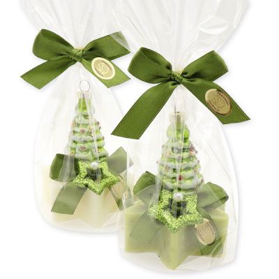 Sheep milk soap star 80g, decorated with a christmas tree in a cellophane, Classic/verbena 