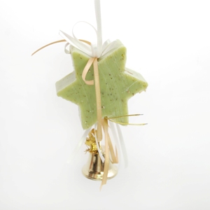 Sheep milk soap star 80g hanging, decorated with a bell, Verbena 