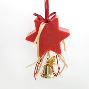 Schafmilchseife Stern 80g hängend, dekoriert mit Glocke, Granatapfel 
