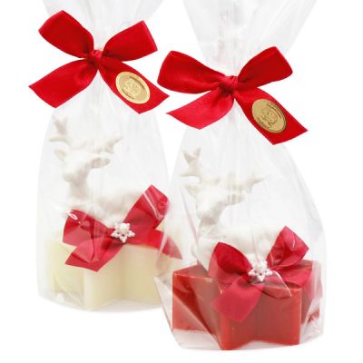 Sheep milk star soap 80g decorated with a deer in a cellophane, Classic/pomegranate 