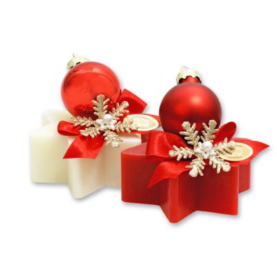 Sheep milk soap star 80g decorated with a christmas ball, Classic/Pomegranate 