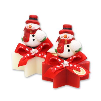 Sheep milk soap star 80g decorated with a snowman, Classic/Pomegranate 