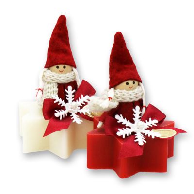 Sheep milk star soap 80g decorated with a gnome, Classic/pomegranate 