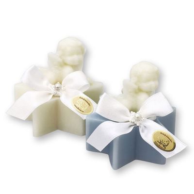 Sheep milk soap star 80g, decorated with a soap angel 20g, Classic/ice flower 