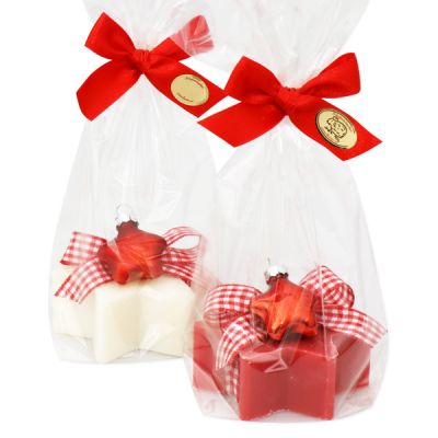 Sheep milk soap star 80g decorated with a glass star in a cellophane, Classic/Pomegranate 