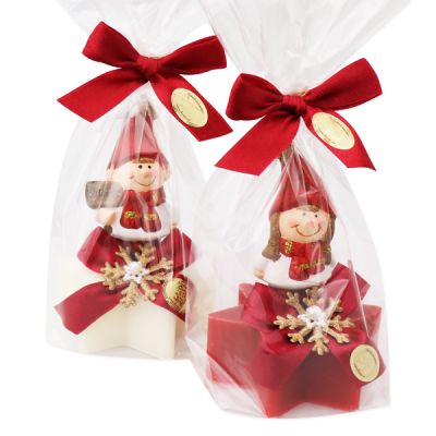Sheep milk soap star 80g decorated with a gnome in a cellophane, Classic/Pomegranate 