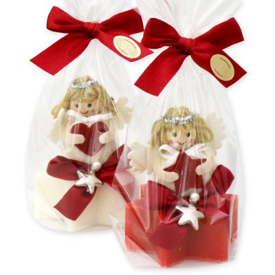 Sheep milk star soap 80g decorated with an angel in a cellophane, Classic/pomegranate 