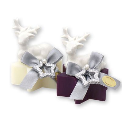 Sheep milk star soap 80g, decorated with a deer, Classic/elderberry 