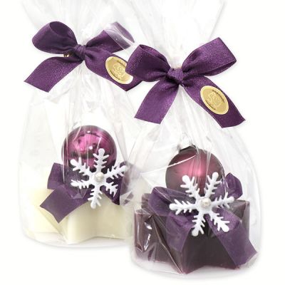 Sheep milk soap star 80g, decorated with a christmas ball in a cellophane, Classic/elderberry 