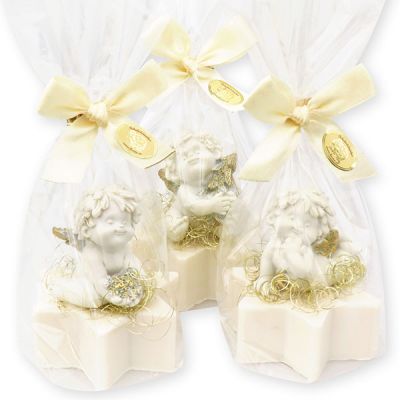 Sheep milk star soap 80g decorated with an angel 'Igor' in a cellophane, Christmas rose 