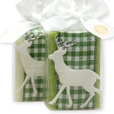 Sheep milk soap 100g, decorated with a felt deer in a cellophane, Classic/verbena 