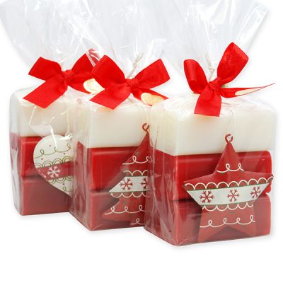 Sheep milk soap 3x100g decorated with christmas deco in a cellophane, Classic/Pomegranate/Rose 