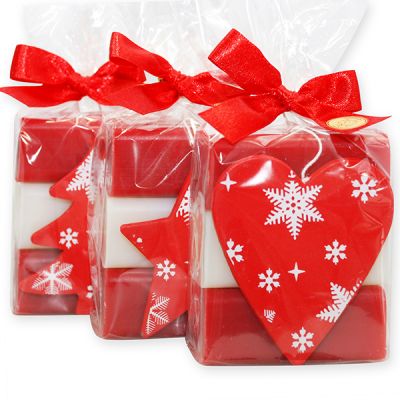 Sheep milk soap 3x100g decorated with christmas decorations in a cellophane, Classic/Pomegranate 