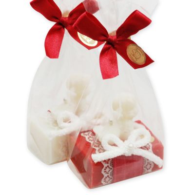 Sheep milk soap 100g decorated with a soap angel 20g in a cellophane, Classic/Pomegranate 