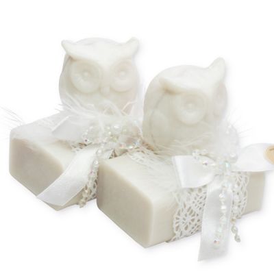 Sheep milk soap 100g decorated with an owl, Christmas rose 