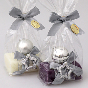 Sheep milk soap 100g, decorated with a glass christmas ball in a cellophane, Classic/elder 
