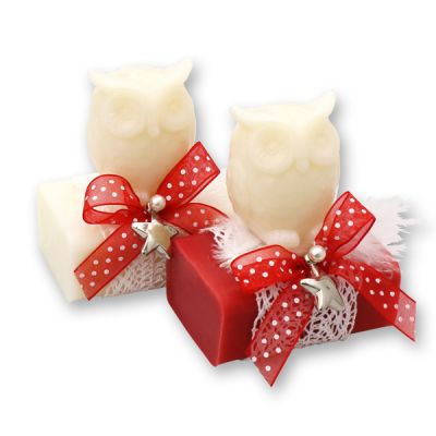 Sheep milk soap 100g decorated with a soap owl 50g, Classic/Pomegranate 