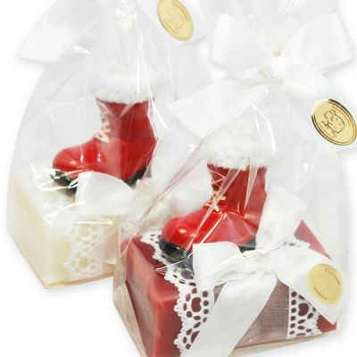 Sheep milk soap 100g decorated with christmas boots in a cellophane, Classic/Pomegranate 