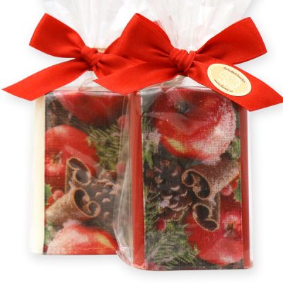 Sheep milk soap 100g decorated with a christmas ribbon in a cellophane, Pomegranate/Christmas rose white 