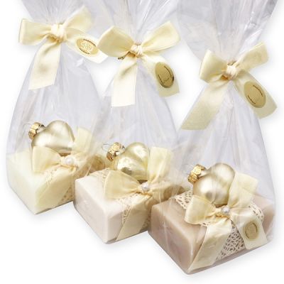 Sheep milk soap 100g decorated with a christmas heart in a cellophane, Classic/Christmas rose white/Almond oil 