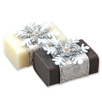 Sheep milk soap 100g decorated with a snowflake, Classic/Christmas rose 