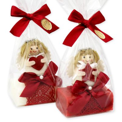 Sheep milk soap 100g decorated with an angel in a cellophane, Classic/pomegranate 
