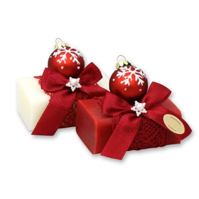 Sheep milk soap 100g decorated with a glass christmas ball, Classic/Pomegranate 