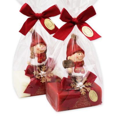 Sheep milk soap 100g decorated with a gnome in a cellophane, Classic/Pomegranate 
