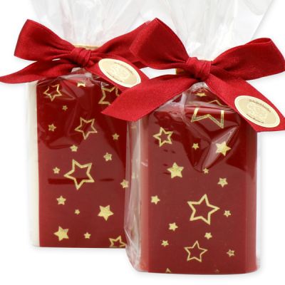 Sheep milk soap 100g decorated with a ribbon star in a cellophane, Classic/Pomegranate 