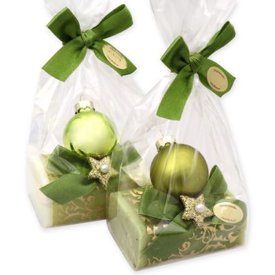 Sheep milk soap 100g, decorated with a glass christmas ball in a cellophane, Classic/verbena 