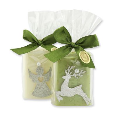 Sheep milk soap 100g decorated with a christmas motiv in a cellophane bag, Classic/Verbena 