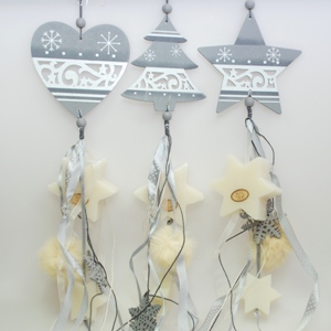 Sheep milk soap star 80g and star 20g, hanging with silver wooden decorations, Classic 