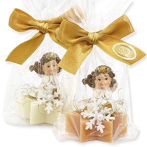 Sheep milk star soap 20g decorated with an angel in a cellophane, Classic/Swiss pine 