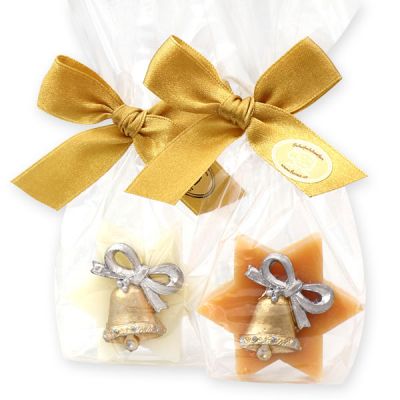 Sheep milk soap star 20g decorated with a bell in a cellophane, Classic/Swiss pine 