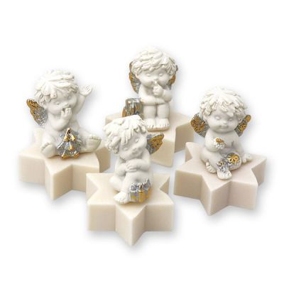 Sheep milk star soap 20g decorated with an angel 'Igor', Christmas rose 