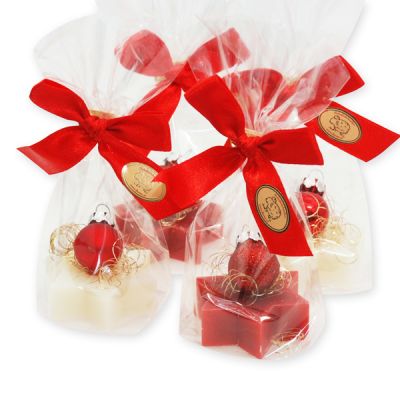 Sheep milk star soap 20g decorated with a christmas ball in a cellophane, Classic/pomegranate 