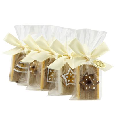 Sheep milk soap 25g decorated with gingerbread in a cellophane, Classic/Swiss Pine 