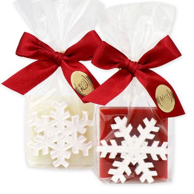 Sheep milk soap 35g decorated with a snowflake in a cellophane, Classic/pomegranate 
