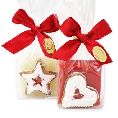 Sheep milk soap 35g decorated with a gingerbread in a cellophane, Classic/pomegranate 