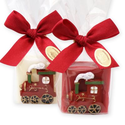 Sheep milk soap 35g decorated with a locomotive in a cellophane, Classic/pomegranate 
